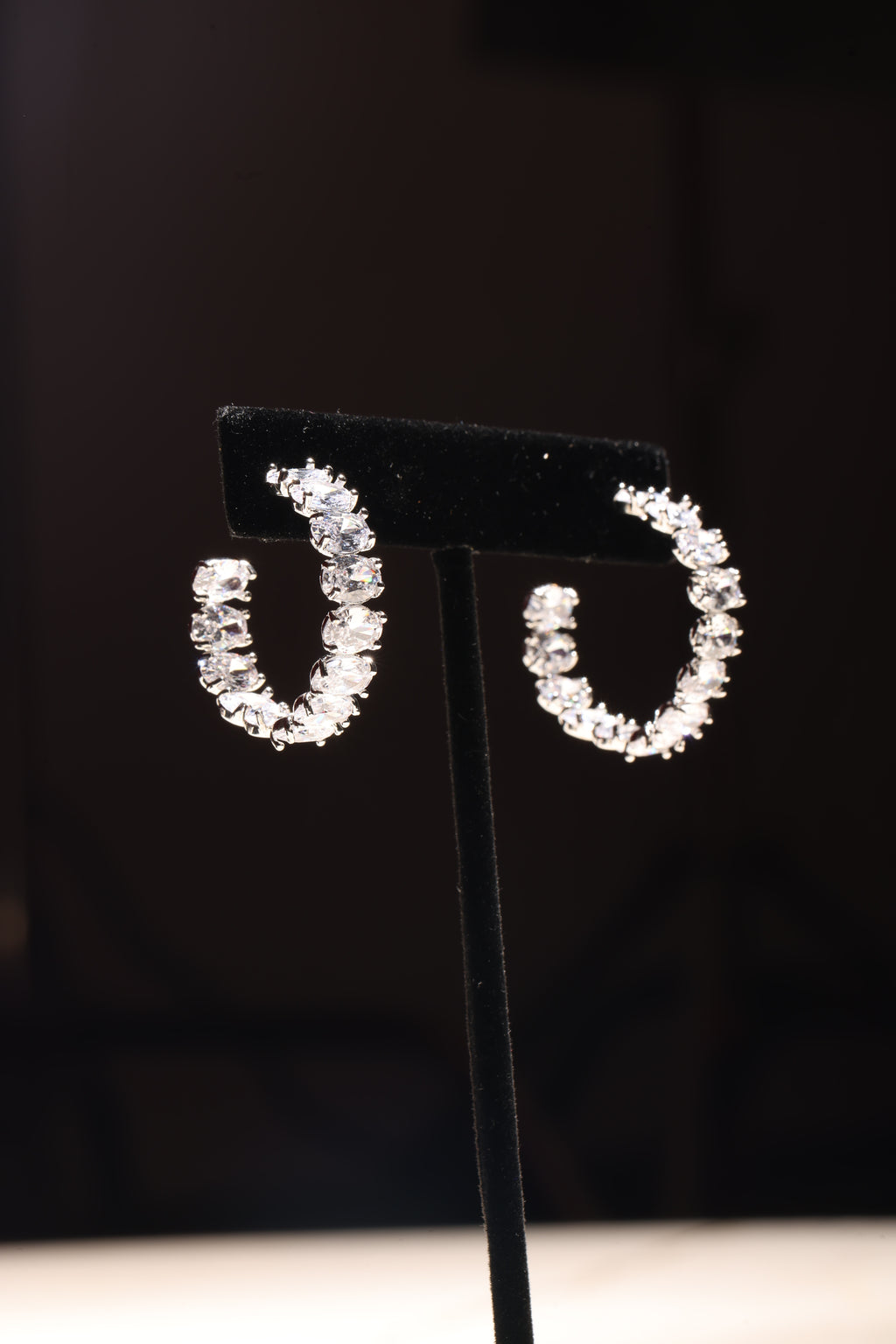 Silver Swarovski Crystal Medium Hoops